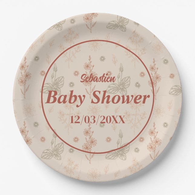 Wildblume Boho Babydusche Papiertüte Pappteller (Vorderseite)