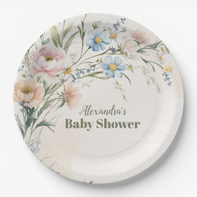 Wildblume Boho Babydusche Pappteller (Vorderseite)