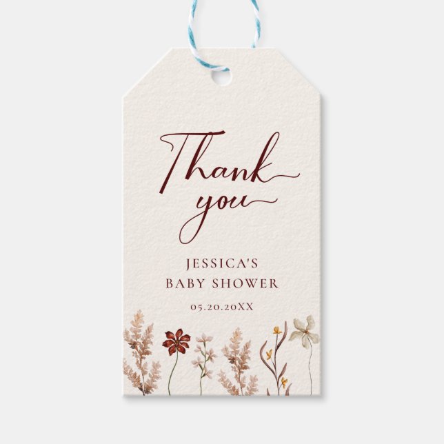 Wildblume Boho Babydusche Vielen Dank Geschenkanhänger (Vorderseite)