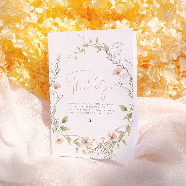 Wildblume & Boho Bee Girl Babydusche Vielen Dank Dankeskarte (Von Creator hochgeladen)