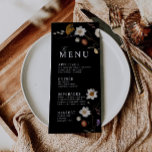 Wildblume Boho Black Menu Menükarte<br><div class="desc">Die Hochzeitsmenükarten zeichnen sich durch den Boho-Stil,  die Blumenkunstwerke,  die Schwarz- und Beige-Farben und die Mischung verschiedener Schriftart-Stile aus,  oft in verschiedenen Größen,  um einen einzigartigen,  eklektischen Look zu schaffen,  der die natürliche Ästhetik dieses Menüs ausmacht. Sammlung: https://www.zazzle.com/collections/black_boho_wildflower_wedding_collection-119780854856839209</div>