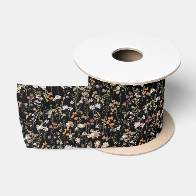 Wildblume Boho Bloom Garden Black Satinband (Spule)