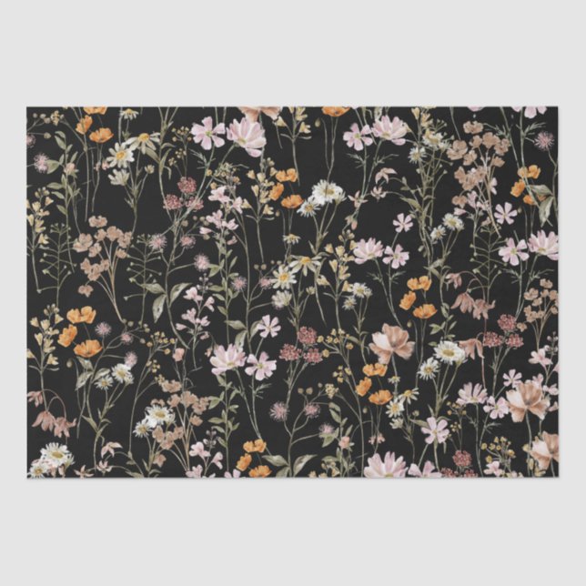 Wildblume Boho Bloom Garden Black Seidenpapier (Vorderseite)