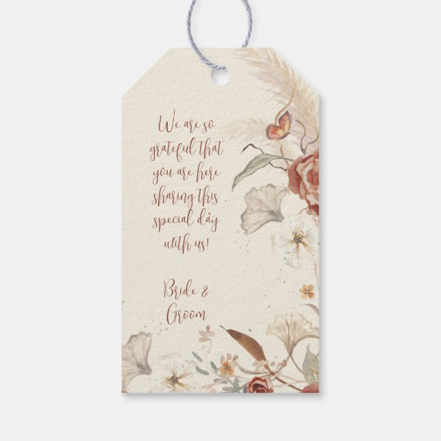 Wildblume BOHO Blumenwetter Hochzeit Geschenkanhänger (Rückseite)