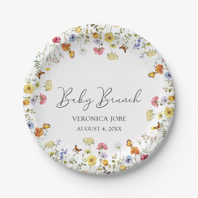 Wildblume Boho Botanical Baby Brunch Dusche Pappteller (Vorderseite)