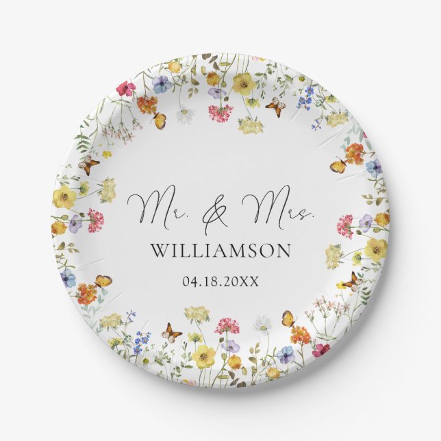 Wildblume Boho Botanical & Mrs. Wedding Pappteller (Vorderseite)