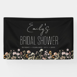 Wildblume Boho Brautparty Rustikal Schwarz Banner