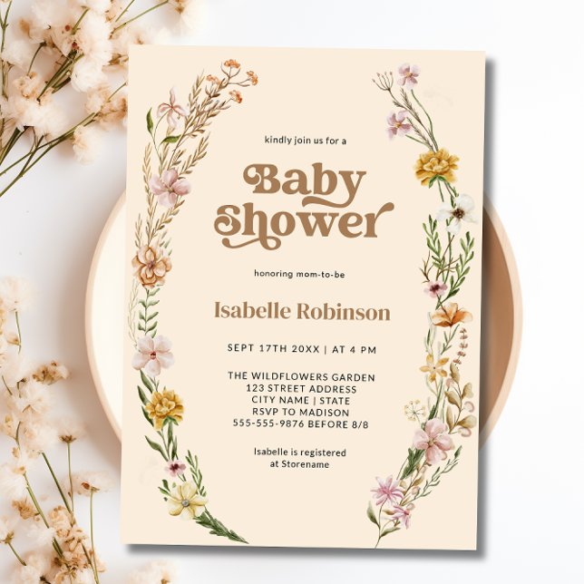Wildblume Boho Chic Baby Dusche Einladung (Wildflower Boho Chic Baby Shower Invitation)