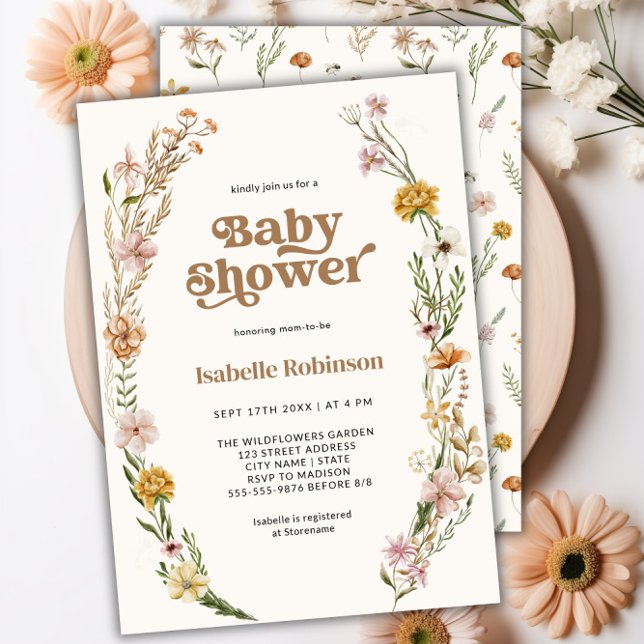 Wildblume Boho Chic Baby Dusche Einladung (Wildflower Boho Chic Baby Shower Invitation)
