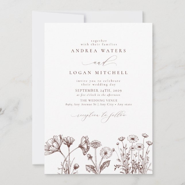 Wildblume Boho Chic Einladungen für Hochzeiten (Vorderseite)