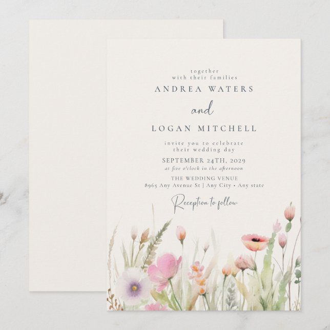 Wildblume Boho Chic Wedding Einladung (Vorne/Hinten)