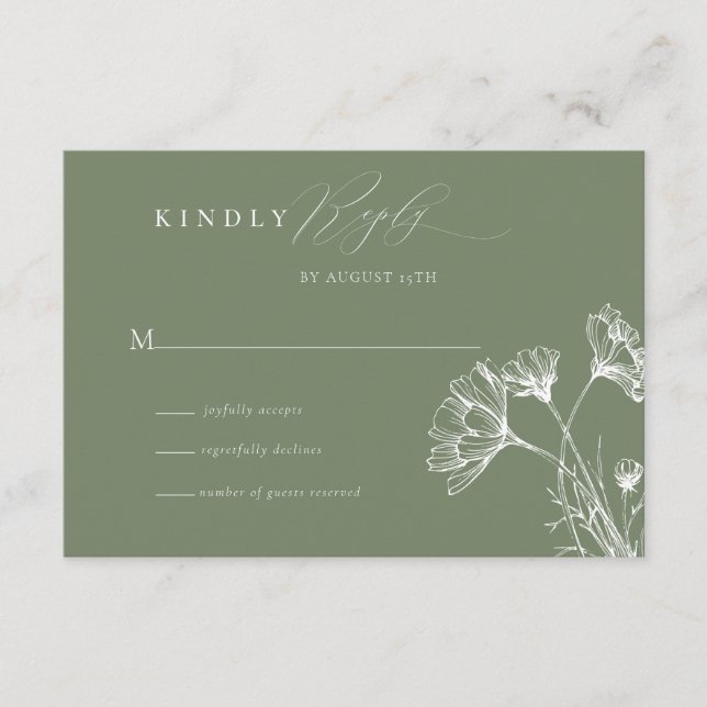 Wildblume Boho Chic Wedding RSVP Begleitkarte (Vorderseite)