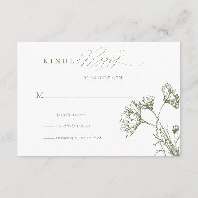 Wildblume Boho Chic Wedding RSVP Begleitkarte (Vorderseite)