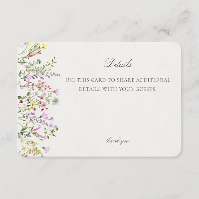 Wildblume Boho Einzelheiten zu floralen Ereignisse Begleitkarte (Vorderseite)