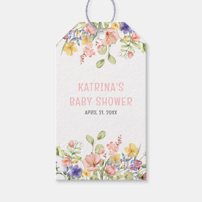 Wildblume Boho Field Gender Neutral Baby Shower Geschenkanhänger (Vorderseite)