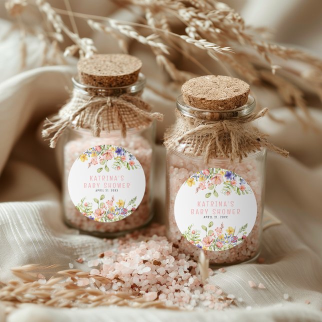 Wildblume Boho Field Gender Neutral Baby Shower Runder Aufkleber (Von Creator hochgeladen)