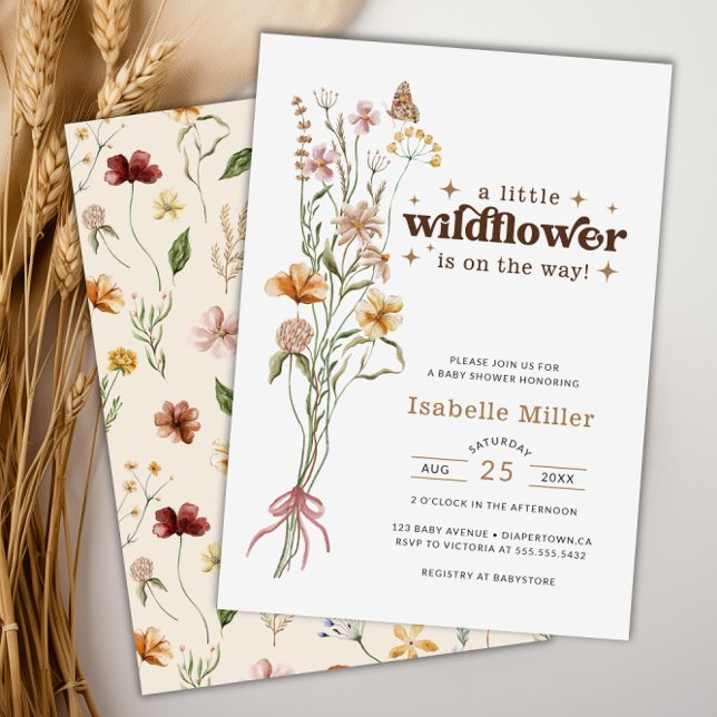 Wildblume Boho Floral Baby Dusche Einladung (Wildflower Boho Floral Baby Shower Invitation)