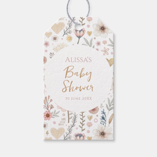 Wildblume Boho Floral Baby Dusche Gefallen Geschenkanhänger (Vorderseite)