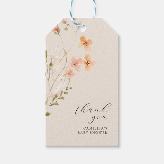 Wildblume Boho Floral Baby Dusche Geschenkanhänger (Vorderseite)