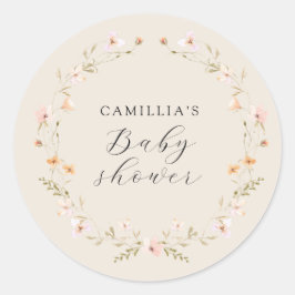 Wildblume Boho Floral Baby Dusche Runder Aufkleber