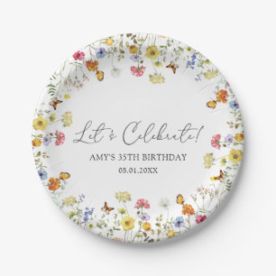 Wildblume Boho Floral Let's Celebrate Birthday Pappteller