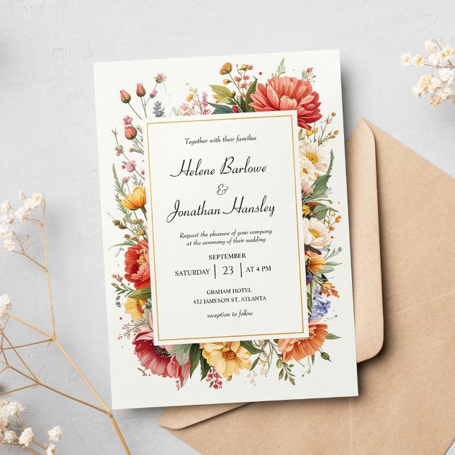 Wildblume Boho Floral Vintag Elegante Hochzeit Einladung (Wildflower Boho Floral Vintage Elegant Wedding Invitation)