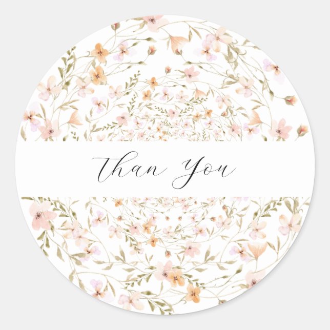 Wildblume Boho Floral Wedding Runder Aufkleber (Vorderseite)