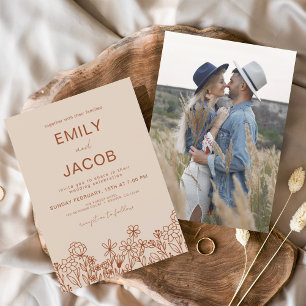 Wildblume Boho Foto Terracotta Botanische Hochzeit Einladung