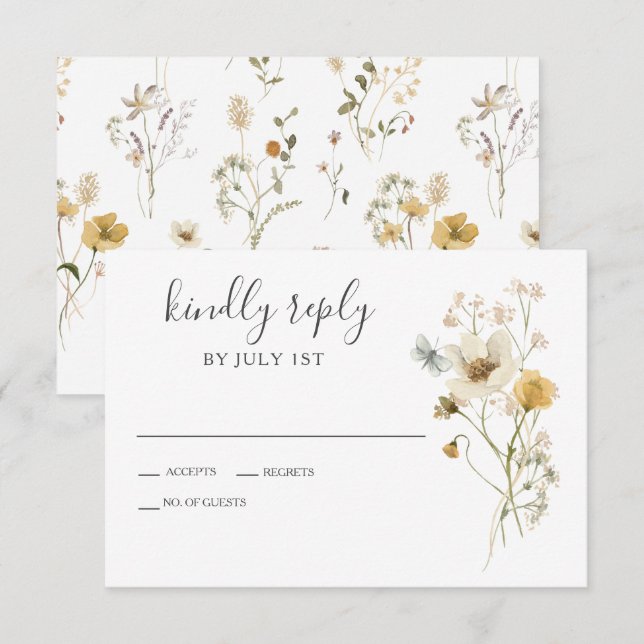 Wildblume Boho garden Floral Wedding RSVP Card (Vorne/Hinten)