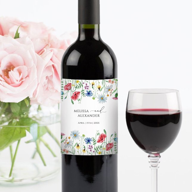Wildblume Boho Garden Wedding Wine Label Weinetikett (Von Creator hochgeladen)