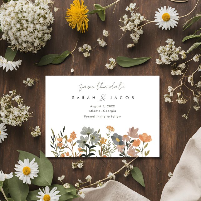 Wildblume Boho Hochzeit im Herbst Foto Save the Da Date (Wildflower Boho Fall Wedding Photo Save The Date)