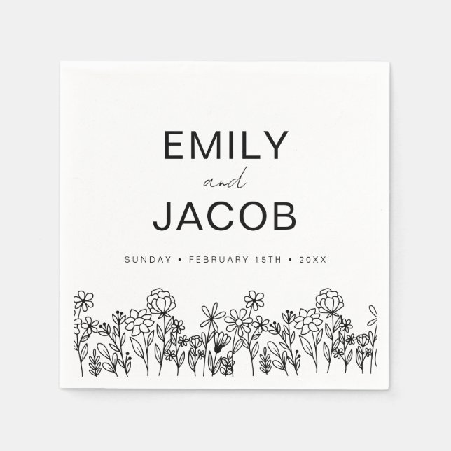 Wildblume Boho Hochzeit in Bloom Black Serviette (Vorderseite)
