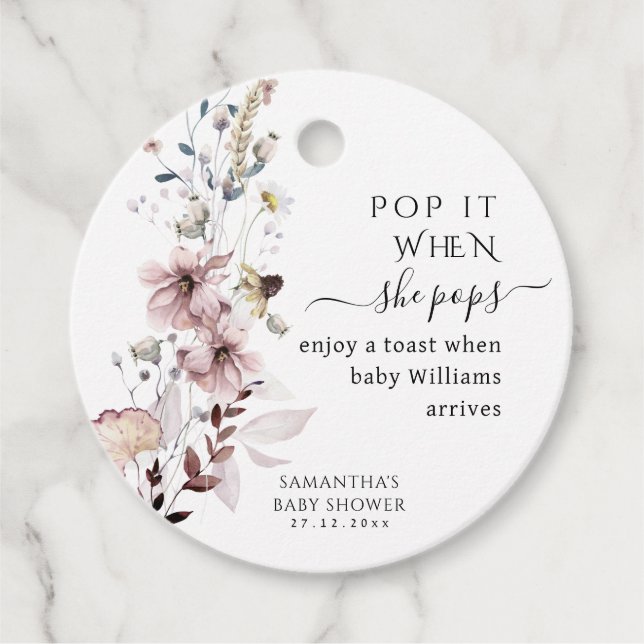 Wildblume boho moderne Baby Dusche Pop Wenn sie Geschenkanhänger (Vorderseite)