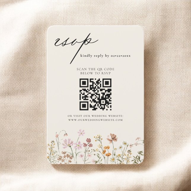 Wildblume Boho QR Code Wedding RSVP Einladung (Von Creator hochgeladen)