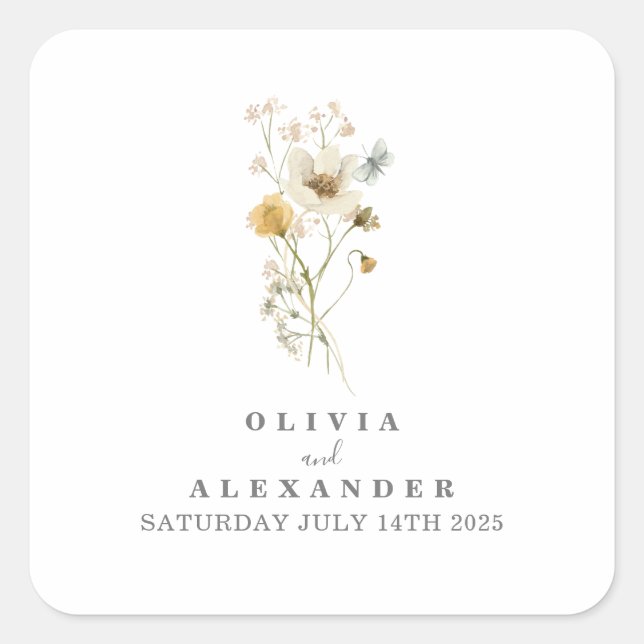 Wildblume Boho Quadratischer Aufkleber (Vorderseite)