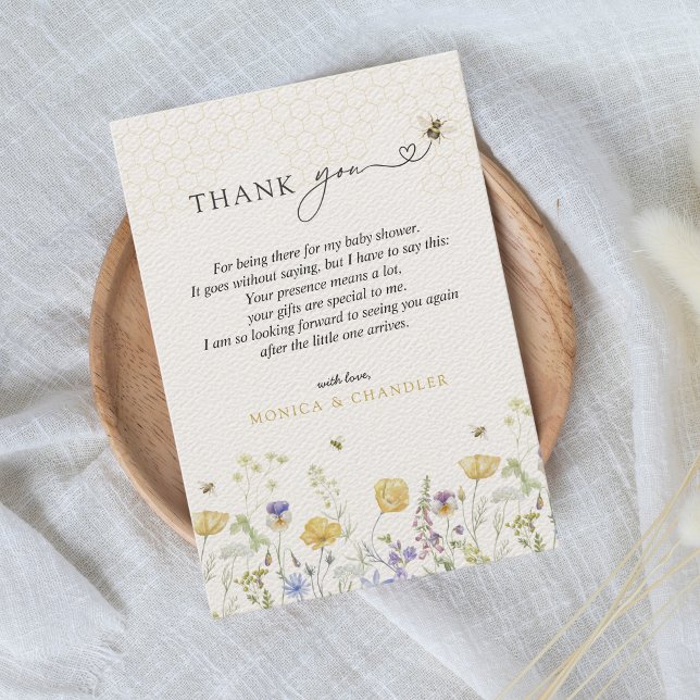 Wildblume Boho Rustic Bee Garden Niedlich Babydusc Dankeskarte (Bee Meadow Wildflowers Mama to Bee Baby Shower Thank You Card Floral Garden Watercolor Minimalist)