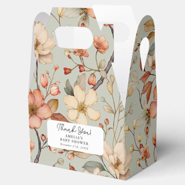 Wildblume Boho Sage Green Floral Baby Dusche Geschenkschachtel (Geöffnet)
