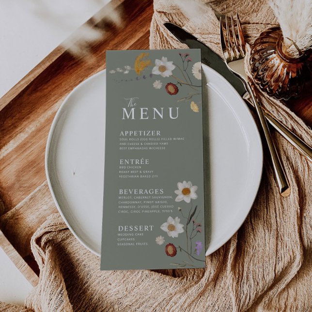 Wildblume Boho Sage Green Menu Menükarte (Von Creator hochgeladen)