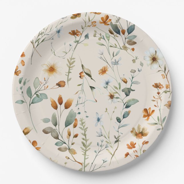 Wildblume boho Stil Party Pappteller (Vorderseite)
