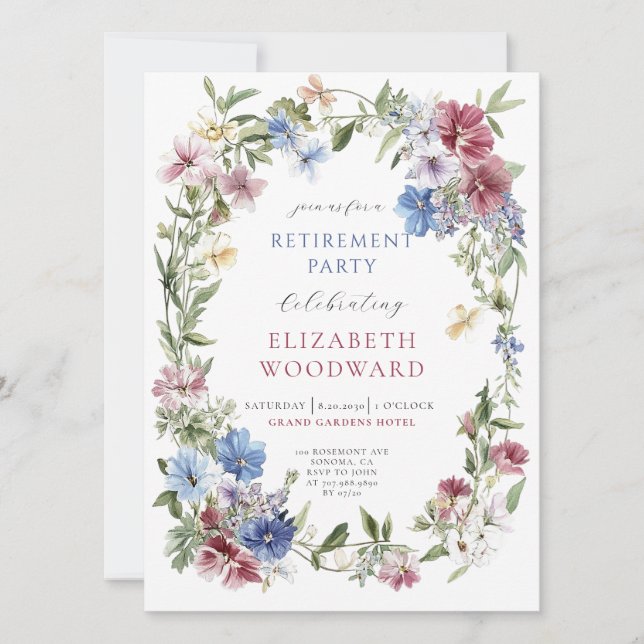 Wildblume Boho Watercolor Wreath Retirement Party Einladung (Vorderseite)