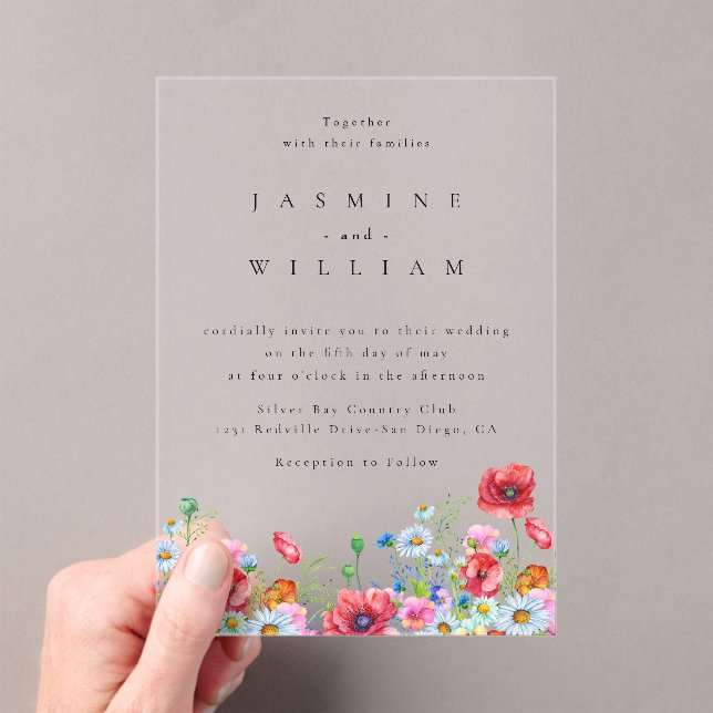 Wildblume Boho Wedding Acryleinladungen (Insitu (Handheld))