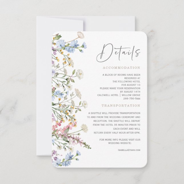 Wildblume Boho Wedding Details Card Einladung (Vorderseite)