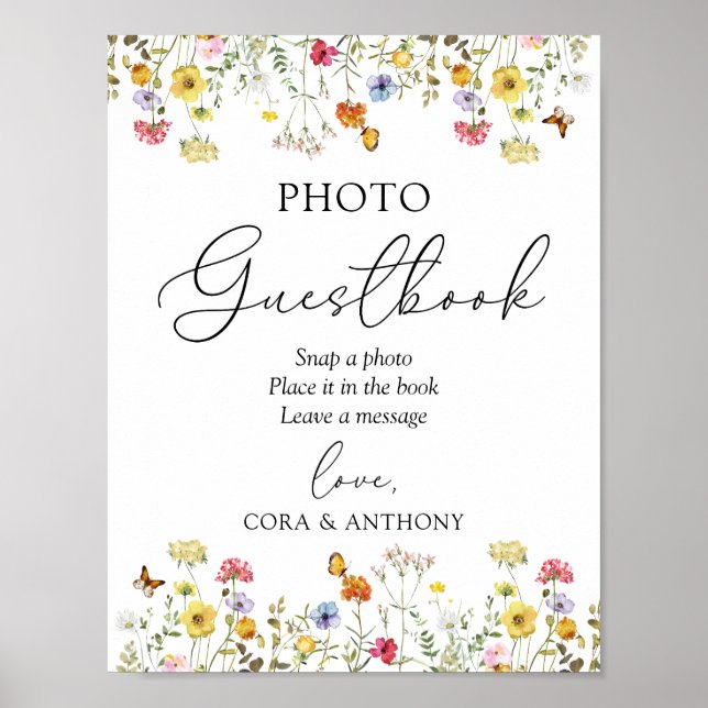 Wildblume Boho Wedding Foto Gästebuchunterschrift Poster (Vorne)