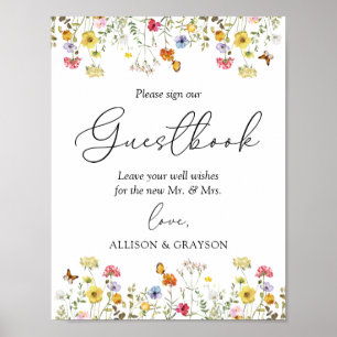 Wildblume Boho Wedding Guestbook Tabletop Untersch Poster