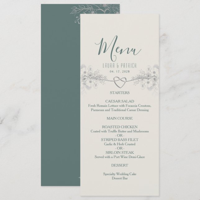 Wildblume Boho Wedding Menu Menükarte (Vorne/Hinten)