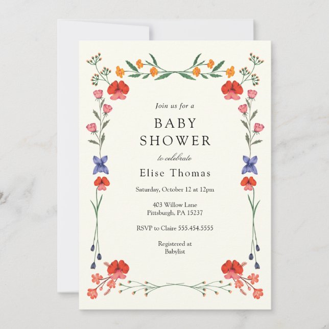 Wildblume Botanic Garden Babydusche Einladung (Vorderseite)
