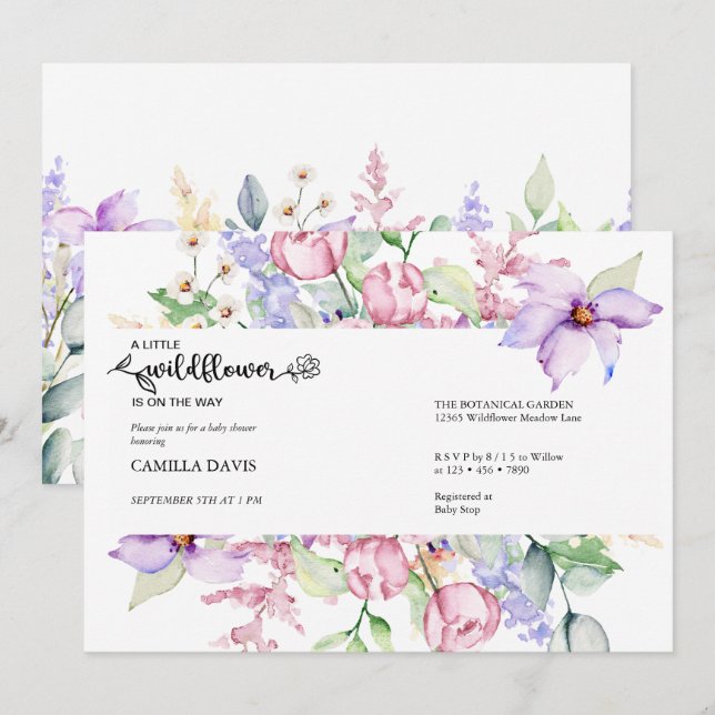 Wildblume | Botanical Baby Shower Inv Einladung (Vorne/Hinten)
