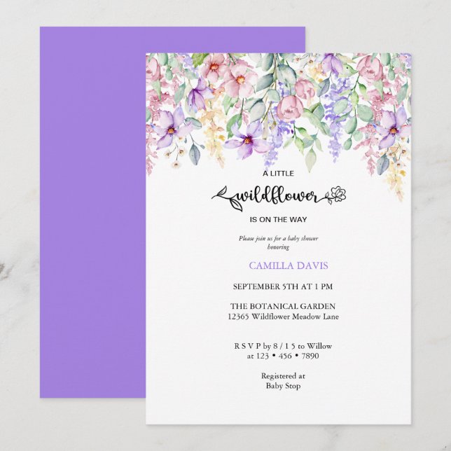 Wildblume | Botanical Baby Shower Inv Einladung (Vorne/Hinten)