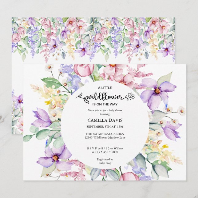 Wildblume | Botanical Baby Shower Inv Einladung (Vorne/Hinten)