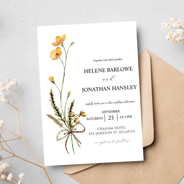 Wildblume Botanische Moderne Rustikale Hochzeit Einladung (Wildflower Botanical Modern Rustic Elegant Wedding Invitation)
